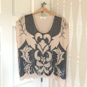 Sequin gray and blush blouse size M